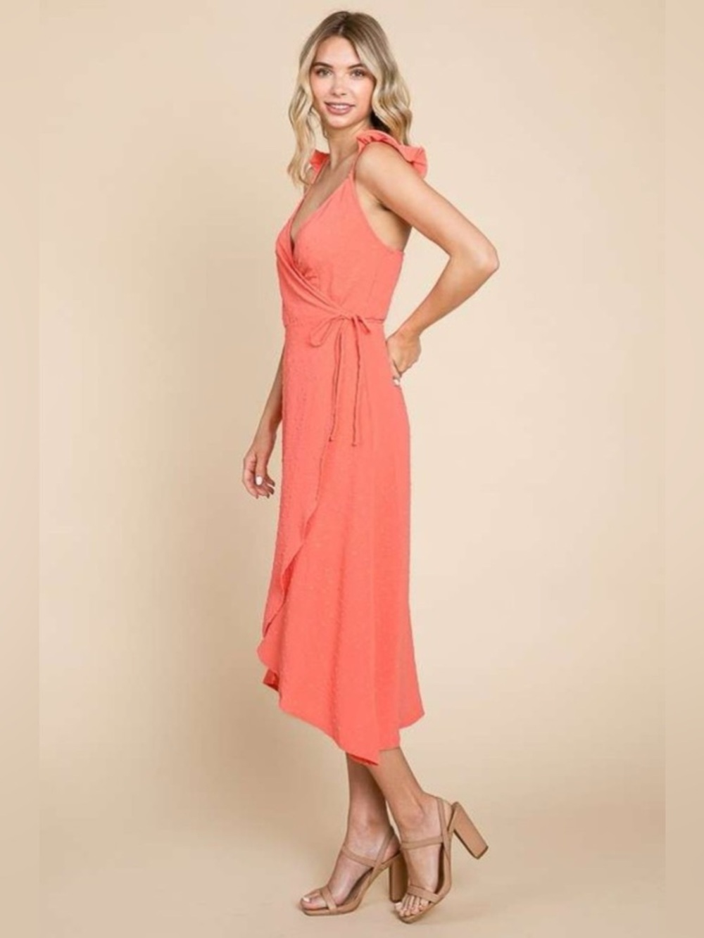 Culture Code Ruffle Detail Surplice Wrap Slip Dress - Picture 3 of 4
